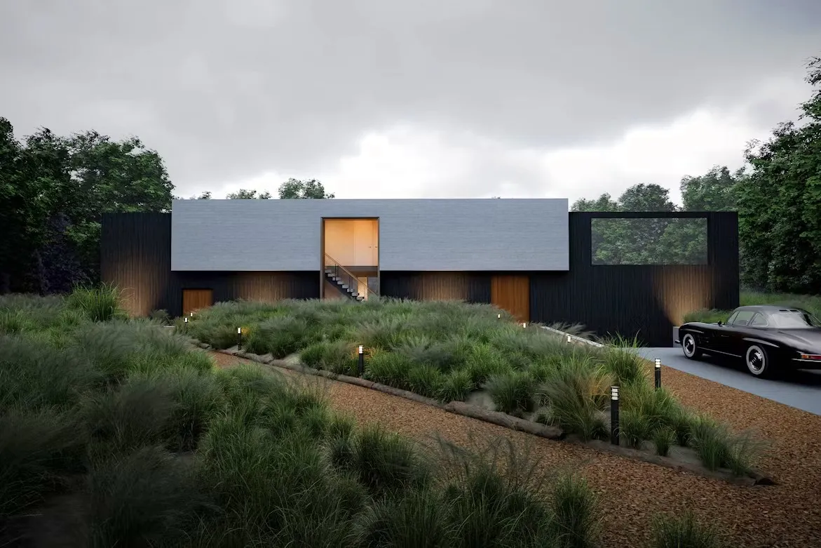 architectural house with car on the side